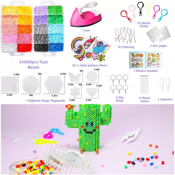 Meland Fuse Beads with Mini Iron  24000pcs Beads for Crafts for Girls Age 312 Year Old 24 Color 5MM Melty Beads Set with Mini Iron Art  Craft Kit for Girls Gift Idea for Birthday Christmas24000PCS with Iron