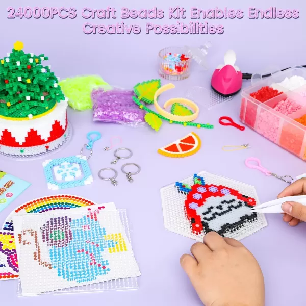 Meland Fuse Beads with Mini Iron  24000pcs Beads for Crafts for Girls Age 312 Year Old 24 Color 5MM Melty Beads Set with Mini Iron Art  Craft Kit for Girls Gift Idea for Birthday Christmas24000PCS with Iron