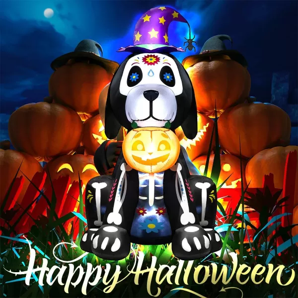 Meland Halloween Inflatables Outdoor Decorations 6 FT Skeleton Puppy Halloween Blow Up Yard Decorations Inflatable Halloween Decorations for Yard Lawn6FT Halloween Puppy