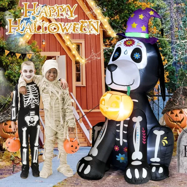 Meland Halloween Inflatables Outdoor Decorations 6 FT Skeleton Puppy Halloween Blow Up Yard Decorations Inflatable Halloween Decorations for Yard Lawn6FT Halloween Puppy