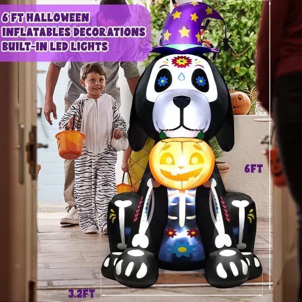 Meland Halloween Inflatables Outdoor Decorations 6 FT Skeleton Puppy Halloween Blow Up Yard Decorations Inflatable Halloween Decorations for Yard Lawn6FT Halloween Puppy