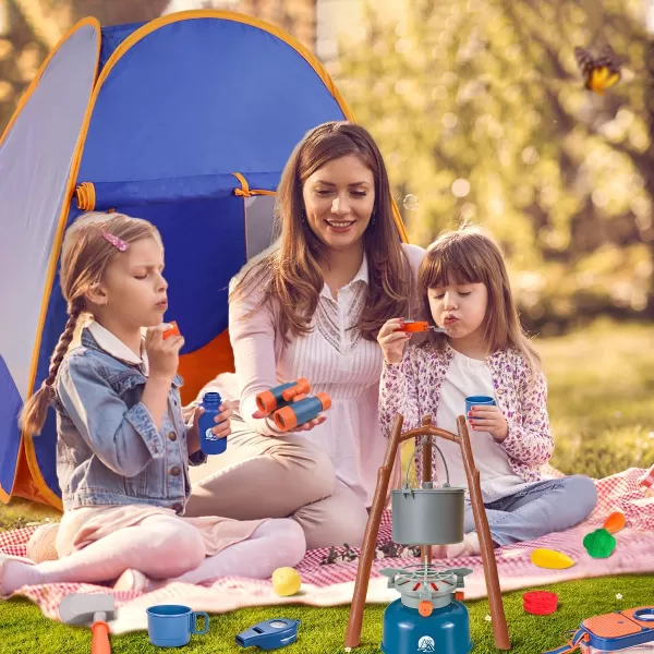 Meland Kids Camping Set with Tent  Toddler Toys for Girls Pretend Play with Campfire  Camping Toys Christmas Birthday Gift for Girls Age 3456 Year OldPurpleBlue