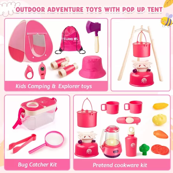 Meland Kids Camping Set with Tent  Toddler Toys for Girls Pretend Play with Campfire  Camping Toys Christmas Birthday Gift for Girls Age 3456 Year OldPurplePink