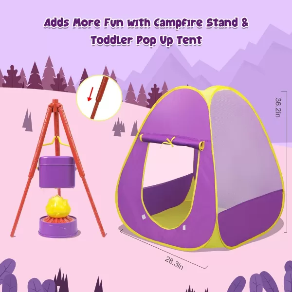 Meland Kids Camping Set with Tent  Toddler Toys for Girls Pretend Play with Campfire  Camping Toys Christmas Birthday Gift for Girls Age 3456 Year OldPurplePurple