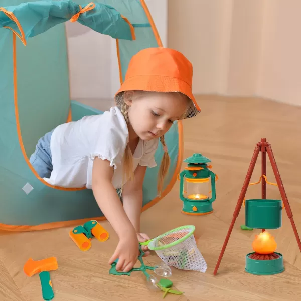 Meland Kids Camping Set with Tent  Toddler Toys for Girls Pretend Play with Campfire  Camping Toys Christmas Birthday Gift for Girls Age 3456 Year OldPurpleGreen