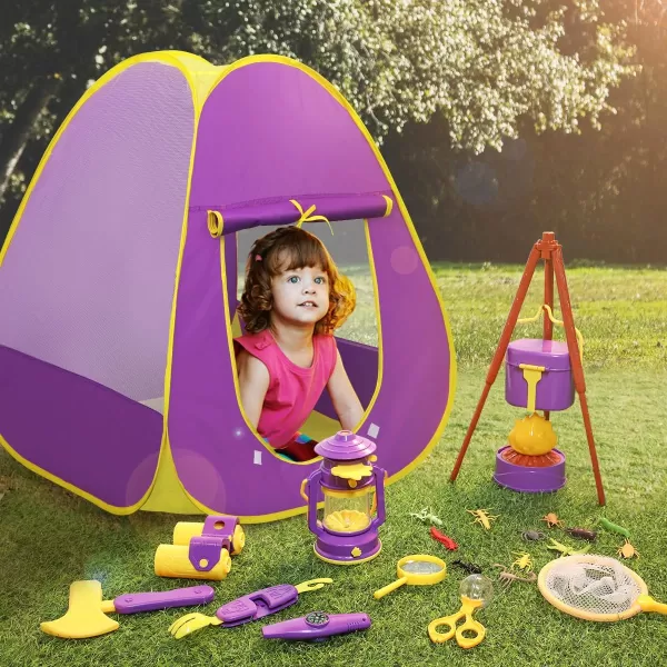 Meland Kids Camping Set with Tent  Toddler Toys for Girls Pretend Play with Campfire  Camping Toys Christmas Birthday Gift for Girls Age 3456 Year OldPurplePurple