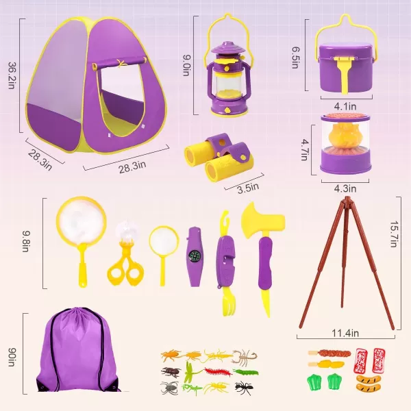 Meland Kids Camping Set with Tent  Toddler Toys for Girls Pretend Play with Campfire  Camping Toys Christmas Birthday Gift for Girls Age 3456 Year OldPurplePurple