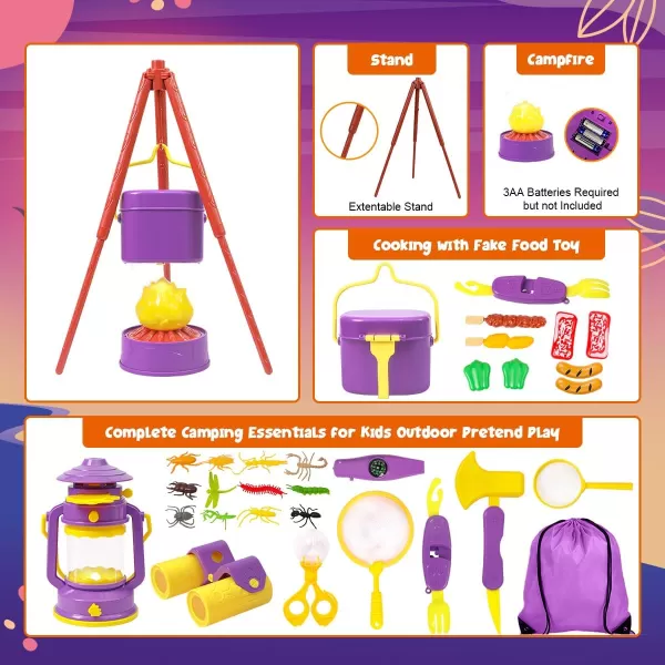 Meland Kids Camping Set with Tent  Toddler Toys for Girls Pretend Play with Campfire  Camping Toys Christmas Birthday Gift for Girls Age 3456 Year OldPurplePurple