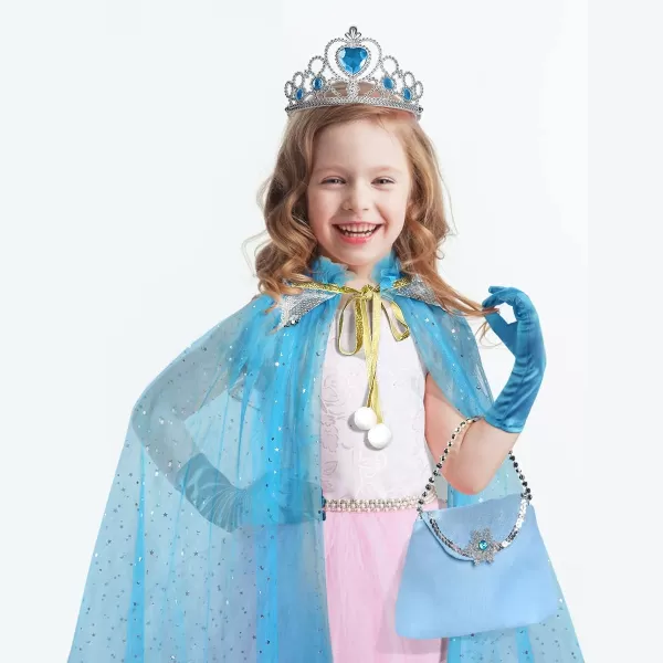 Meland Princess Dress up Clothes for Little Girl 11Pcs Princess Cape with Crown Princess Dresses for Girl 38 Birthday GiftBlue