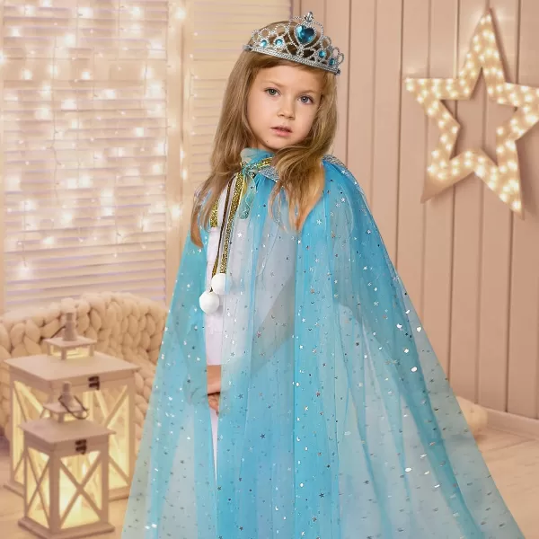 Meland Princess Dress up Clothes for Little Girl 11Pcs Princess Cape with Crown Princess Dresses for Girl 38 Birthday GiftBlue