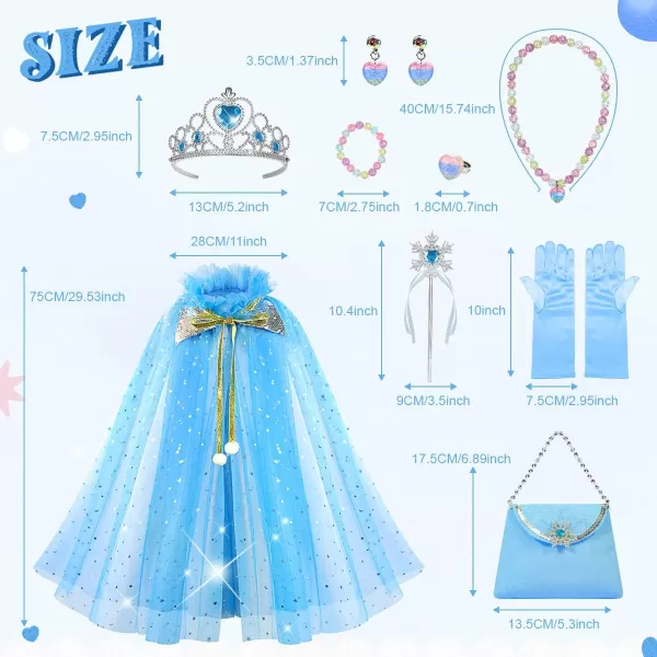 Meland Princess Dress up Clothes for Little Girl 11Pcs Princess Cape with Crown Princess Dresses for Girl 38 Birthday GiftBlue