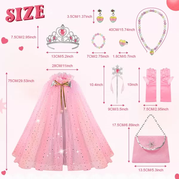 Meland Princess Dress up Clothes for Little Girl 11Pcs Princess Cape with Crown Princess Dresses for Girl 38 Birthday GiftPink