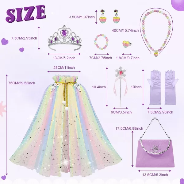 Meland Princess Dress up Clothes for Little Girl 11Pcs Princess Cape with Crown Princess Dresses for Girl 38 Birthday GiftPurple