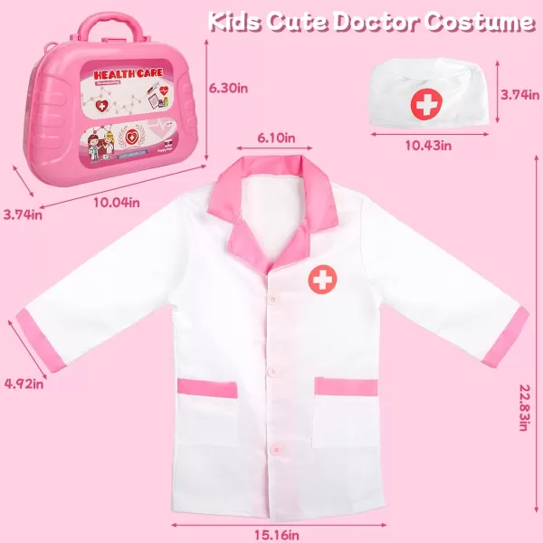 Meland Toy Doctor Kit for Girls  Veterinarian Playset for Girls with Medical Toys Doctor Costume for Girls Age 3456 Year Old for Pretend Play Christmas Birthday Gift for Toddler Preschool GirlsPink with Doll