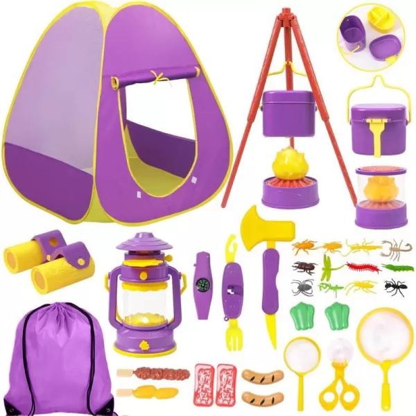 Meland Kids Camping Set with Tent  Toddler Toys for Girls Pretend Play with Campfire  Camping Toys Christmas Birthday Gift for Girls Age 3456 Year OldPurplePurple