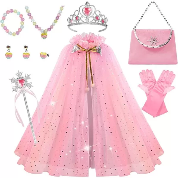 Meland Princess Dress up Clothes for Little Girl 11Pcs Princess Cape with Crown Princess Dresses for Girl 38 Birthday GiftPink