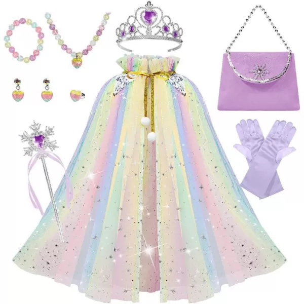 Meland Princess Dress up Clothes for Little Girl 11Pcs Princess Cape with Crown Princess Dresses for Girl 38 Birthday GiftPurple