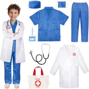 imageMeland Doctor Costume for Girls  Kids Scrubs with Lab Coat ampamp Carry Bag Doctor Dress Up for Halloween Career Day Role PlayBlue