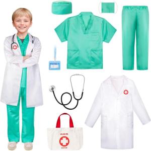 imageMeland Doctor Costume for Girls  Kids Scrubs with Lab Coat ampamp Carry Bag Doctor Dress Up for Halloween Career Day Role PlayGreen