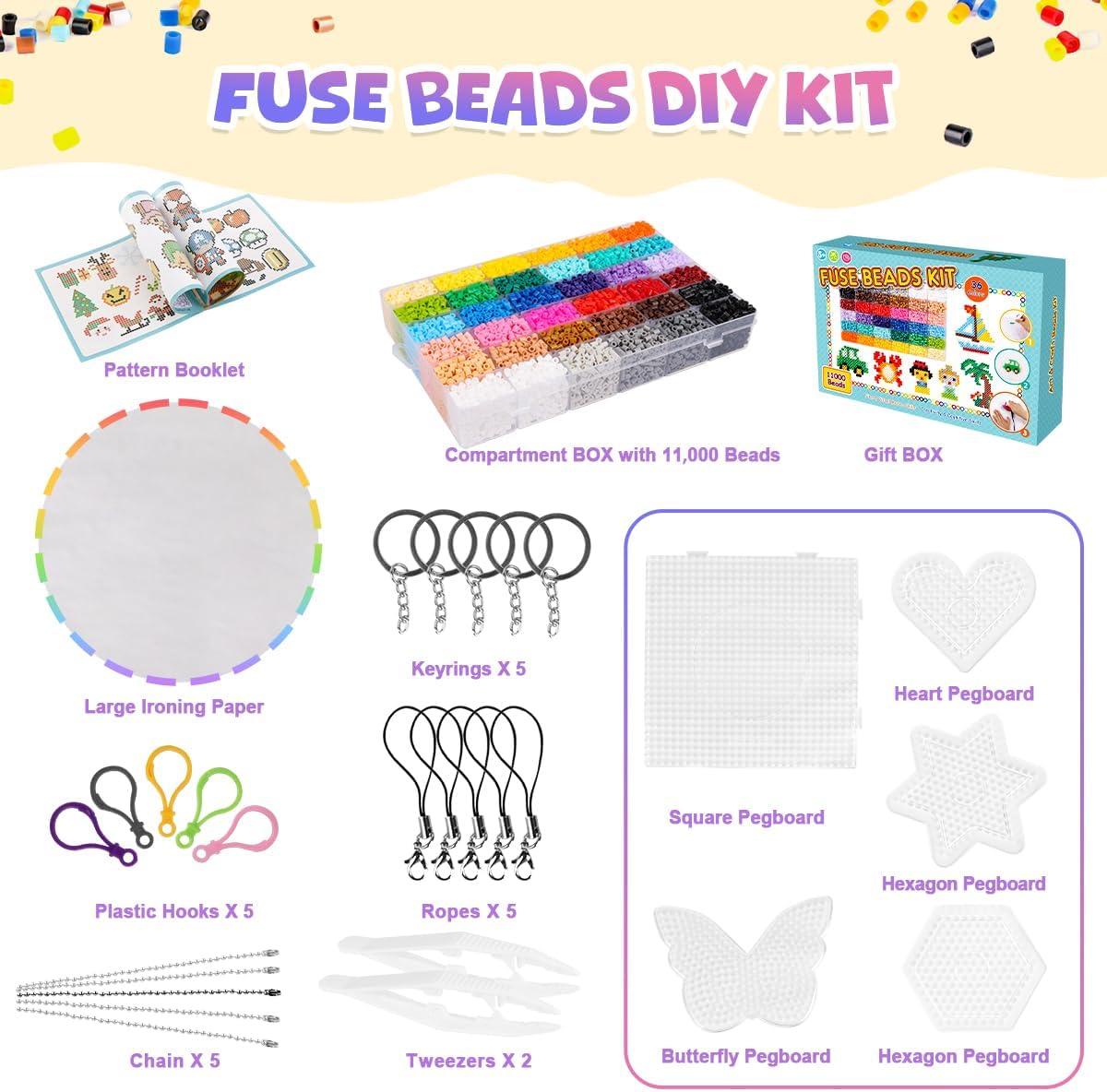 imageMeland Fuse Beads  24000pcs Fuse Beads Kit for Kids 24 Color 5MM Iron Beads Set with 4 Fluorescence Color 6 Pegboards  Craft Kits Gifts for Birthday Christmas11000PCS