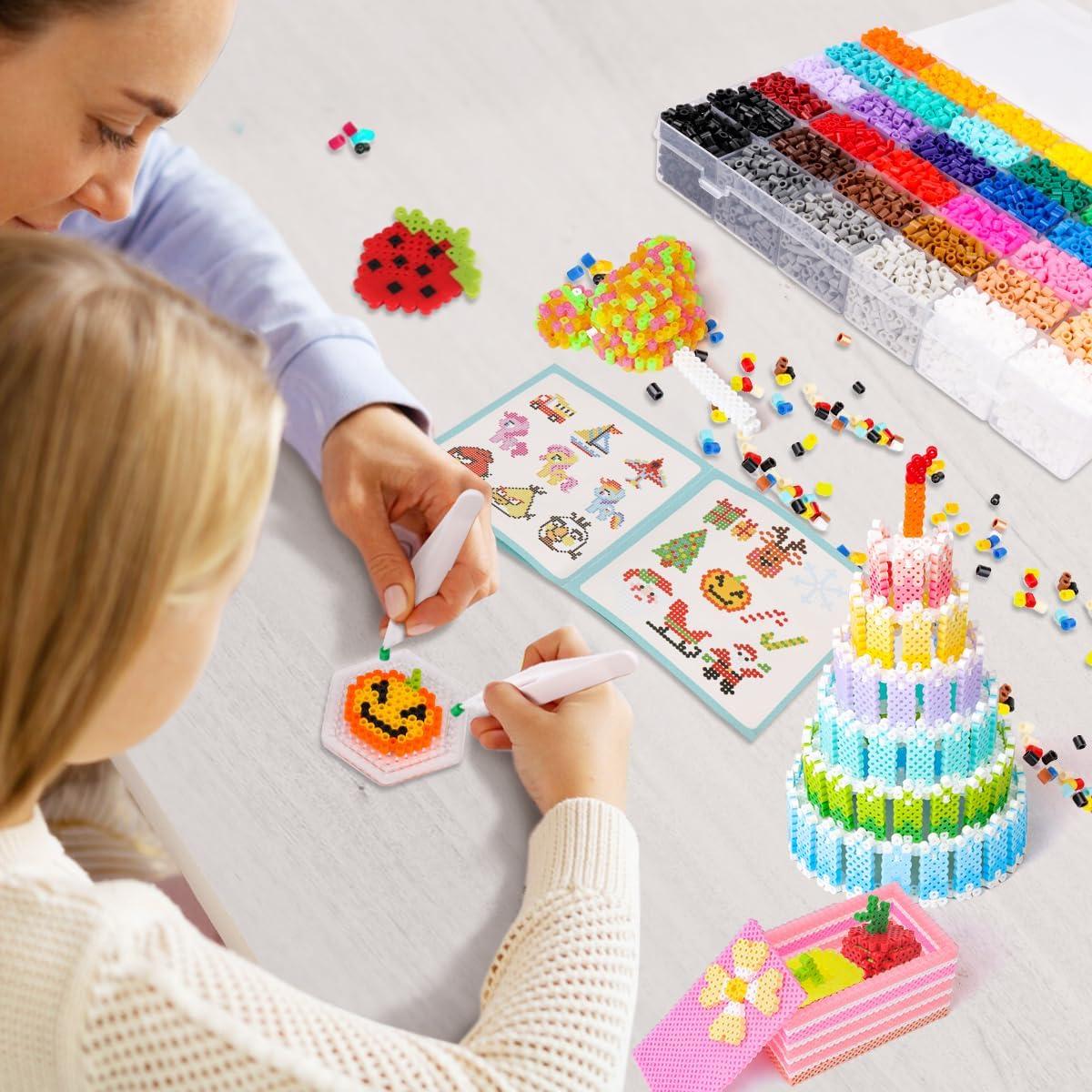 imageMeland Fuse Beads  24000pcs Fuse Beads Kit for Kids 24 Color 5MM Iron Beads Set with 4 Fluorescence Color 6 Pegboards  Craft Kits Gifts for Birthday Christmas11000PCS