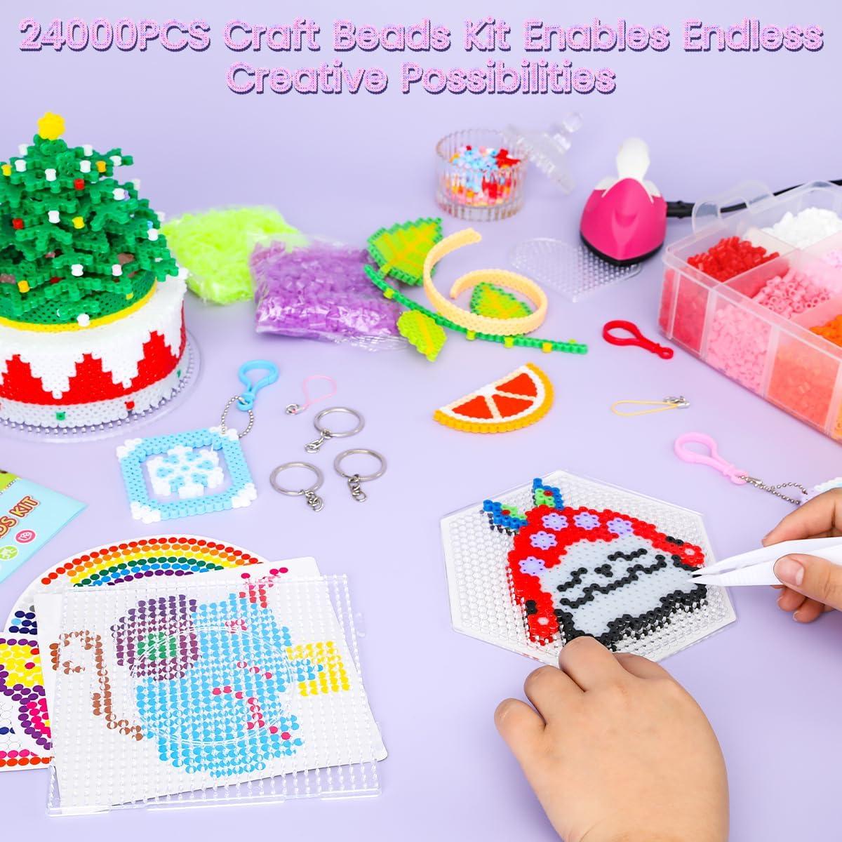 imageMeland Fuse Beads  24000pcs Fuse Beads Kit for Kids 24 Color 5MM Iron Beads Set with 4 Fluorescence Color 6 Pegboards  Craft Kits Gifts for Birthday Christmas24000PCS with Iron
