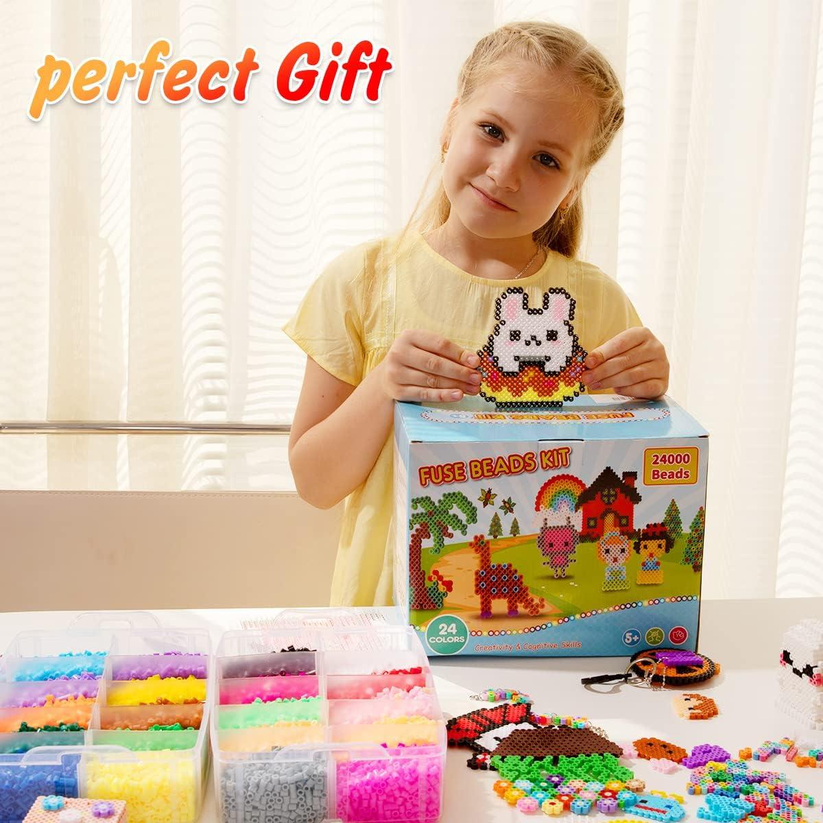 imageMeland Fuse Beads  24000pcs Fuse Beads Kit for Kids 24 Color 5MM Iron Beads Set with 4 Fluorescence Color 6 Pegboards  Craft Kits Gifts for Birthday Christmas24000PCS