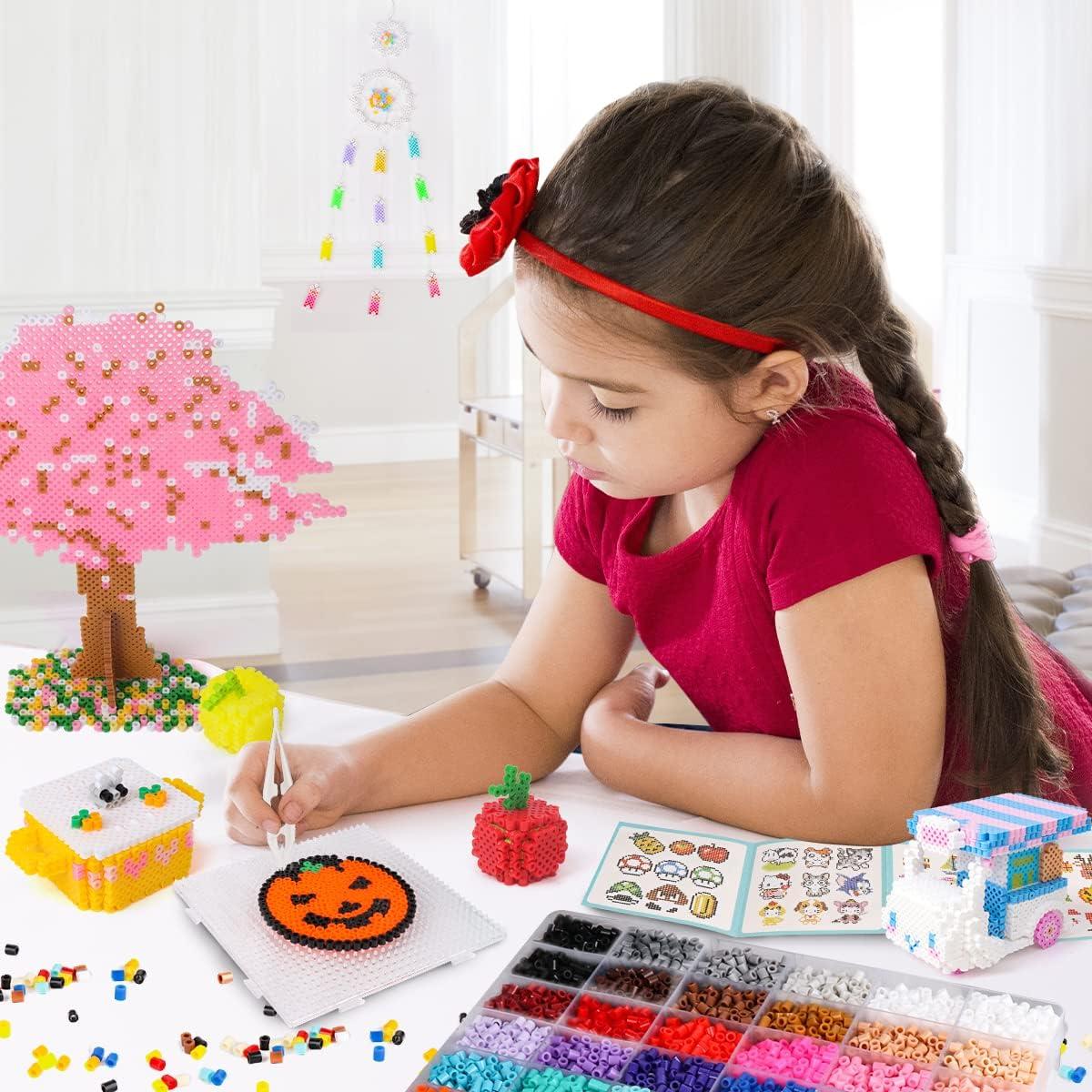 imageMeland Fuse Beads  24000pcs Fuse Beads Kit for Kids 24 Color 5MM Iron Beads Set with 4 Fluorescence Color 6 Pegboards  Craft Kits Gifts for Birthday Christmas11000PCS