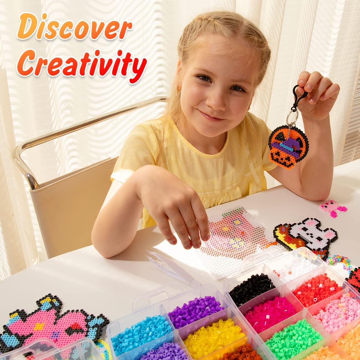 imageMeland Fuse Beads  24000pcs Fuse Beads Kit for Kids 24 Color 5MM Iron Beads Set with 4 Fluorescence Color 6 Pegboards  Craft Kits Gifts for Birthday Christmas24000PCS
