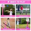imageMeland Toddler Basketball Hoop Pink 4in1 Kids Basketball Hoop for Indoor Outdoor Play Tball Set with Baseball Pop Up Machine Girls Toys Birthday GiftToddler Pink Basketball Hoop with Tball Set