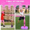 imageMeland Toddler Basketball Hoop Pink 4in1 Kids Basketball Hoop for Indoor Outdoor Play Tball Set with Baseball Pop Up Machine Girls Toys Birthday GiftToddler Pink Basketball Hoop with Tball Set