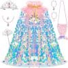 imageMeland Princess Dress Up for Girls 38 11Pcs Mermaid Cape with Crown Dress Up Clothes Birthday Gift Toys for Girls ToddlersPink