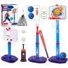 imageMeland Toddler Basketball Hoop Pink 4in1 Kids Basketball Hoop for Indoor Outdoor Play Tball Set with Baseball Pop Up Machine Girls Toys Birthday GiftToddler Basketball Hoop with Tball Set