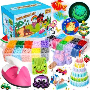 imageMeland Fuse Beads  24000pcs Fuse Beads Kit for Kids 24 Color 5MM Iron Beads Set with 4 Fluorescence Color 6 Pegboards  Craft Kits Gifts for Birthday Christmas24000PCS with Iron