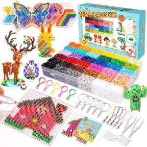 imageMeland Fuse Beads  24000pcs Fuse Beads Kit for Kids 24 Color 5MM Iron Beads Set with 4 Fluorescence Color 6 Pegboards  Craft Kits Gifts for Birthday Christmas11000PCS