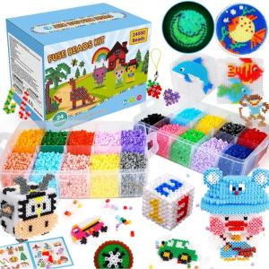 imageMeland Fuse Beads  24000pcs Fuse Beads Kit for Kids 24 Color 5MM Iron Beads Set with 4 Fluorescence Color 6 Pegboards  Craft Kits Gifts for Birthday Christmas24000PCS