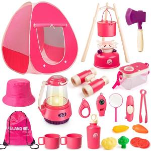 imageMeland Kids Camping Set with Tent  Camping Gear Toy with Pretend Play Outdoor Toy for Toddlers Birthday GiftPink