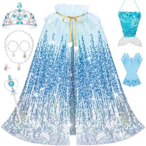 imageMeland Princess Dress Up for Girls 38 11Pcs Mermaid Cape with Crown Dress Up Clothes Birthday Gift Toys for Girls ToddlersIce Blue