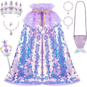 imageMeland Princess Dress Up for Girls 38 11Pcs Mermaid Cape with Crown Dress Up Clothes Birthday Gift Toys for Girls ToddlersPurple