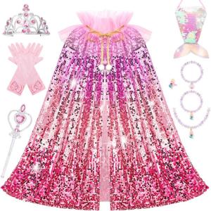 imageMeland Princess Dress Up for Girls 38 11Pcs Mermaid Cape with Crown Dress Up Clothes Birthday Gift Toys for Girls ToddlersRed