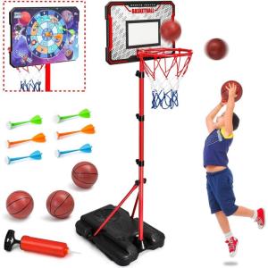imageMeland Toddler Basketball Hoop Pink 4in1 Kids Basketball Hoop for Indoor Outdoor Play Tball Set with Baseball Pop Up Machine Girls Toys Birthday GiftAn Updated Sturdy Basketball Hoop