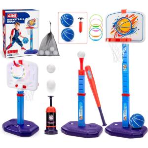 imageMeland Toddler Basketball Hoop Pink 4in1 Kids Basketball Hoop for Indoor Outdoor Play Tball Set with Baseball Pop Up Machine Girls Toys Birthday GiftToddler Basketball Hoop with Tball Set
