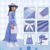 imageMeland Pioneer Dress for Girls  Colonial Floral Costume with Bonnet Apron ampamp Purse Pionner Outfit for Girls 310 YearsBlue