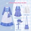 imageMeland Pioneer Dress for Girls  Colonial Floral Costume with Bonnet Apron ampamp Purse Pionner Outfit for Girls 310 YearsBlue