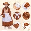 imageMeland Pioneer Dress for Girls  Colonial Floral Costume with Bonnet Apron ampamp Purse Pionner Outfit for Girls 310 YearsBrown