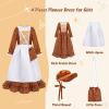imageMeland Pioneer Dress for Girls  Colonial Floral Costume with Bonnet Apron ampamp Purse Pionner Outfit for Girls 310 YearsBrown