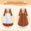 imageMeland Pioneer Dress for Girls  Colonial Floral Costume with Bonnet Apron ampamp Purse Pionner Outfit for Girls 310 YearsBrown
