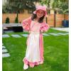 imageMeland Pioneer Dress for Girls  Colonial Floral Costume with Bonnet Apron ampamp Purse Pionner Outfit for Girls 310 YearsPink