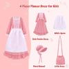 imageMeland Pioneer Dress for Girls  Colonial Floral Costume with Bonnet Apron ampamp Purse Pionner Outfit for Girls 310 YearsPink