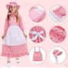 imageMeland Pioneer Dress for Girls  Colonial Floral Costume with Bonnet Apron ampamp Purse Pionner Outfit for Girls 310 YearsPink